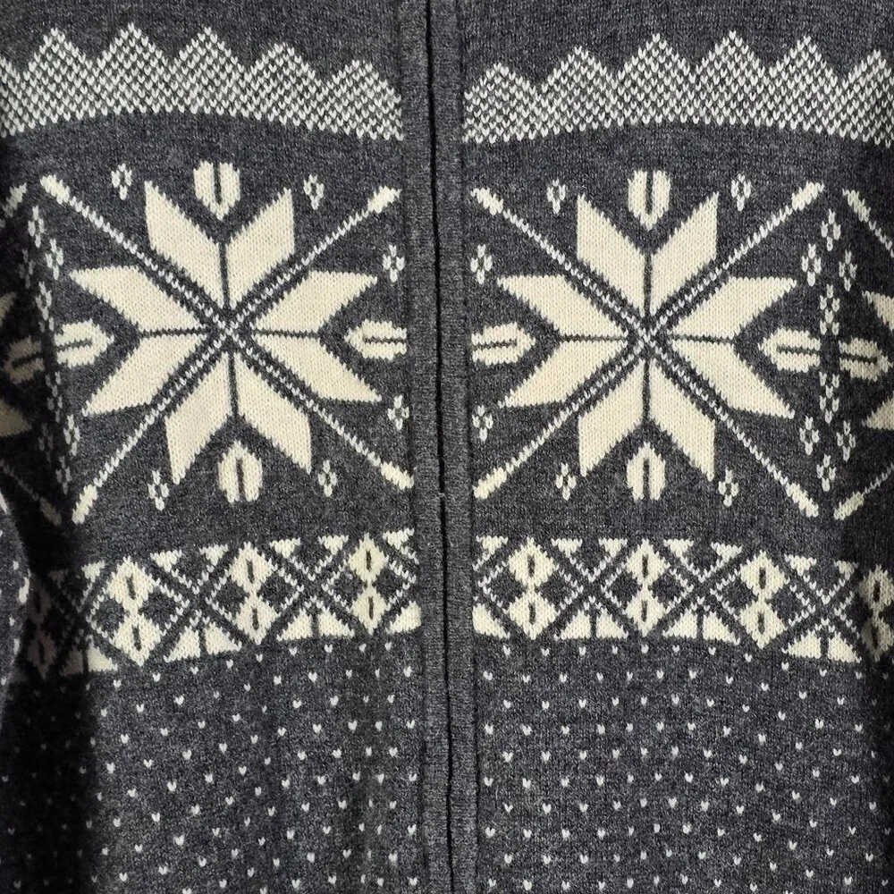 Cremieux Mens Gray Lambswool Nordic Fair Isle Full Zip Cardigan Sweater XXL